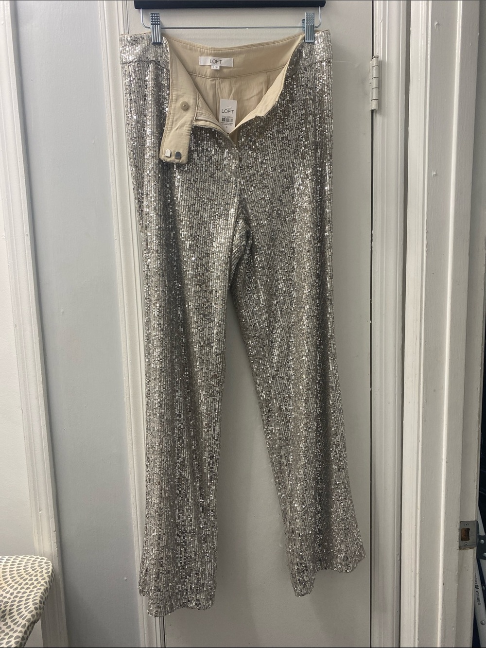 LOFT Silver Sequin Boot-Cut Pants